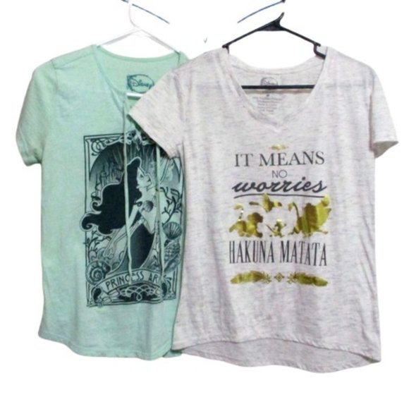 2 Disney Junior's Short Sleeve Tees T Shirts, Little Mermaid & Lion King
